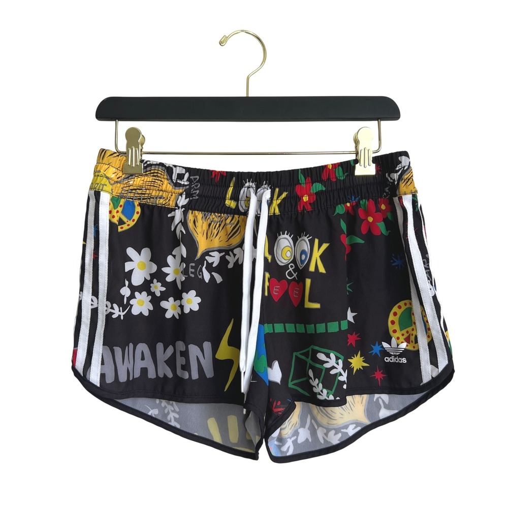 Adidas Pharrell Williams Artist Graphic Print Shorts Black Multicolor Wom. Small
